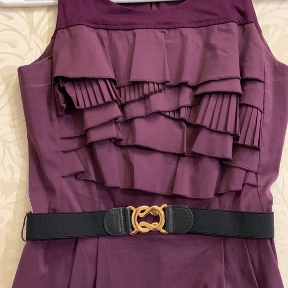 BCBGMaxAzria burgundy ruffled dress, comes with a black and gold belt! - Picture 2 of 2